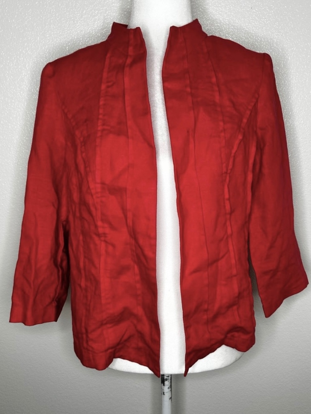 Chicos Womens Coral Red 100% Linen Lightweight Open Front Jacket Size 0/Small